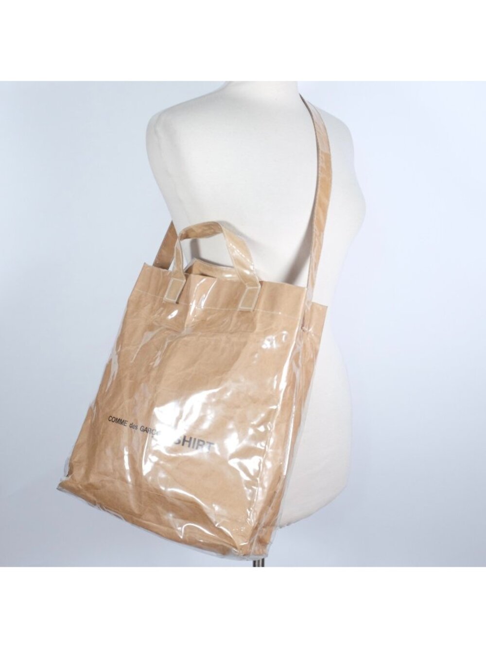 Comme des Garcons Shirt paper plastic bag crossbody and top handles strap